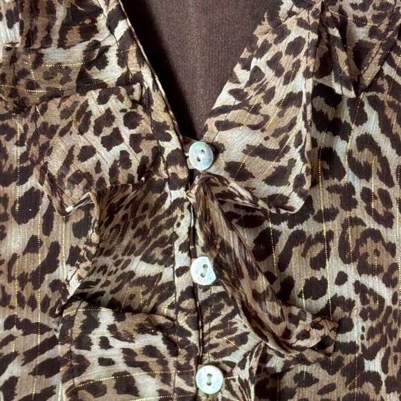 Cato Animal Print Blouse Chiffon Metallic Gold Thread Smocked XL NWT - Picture 12 of 12